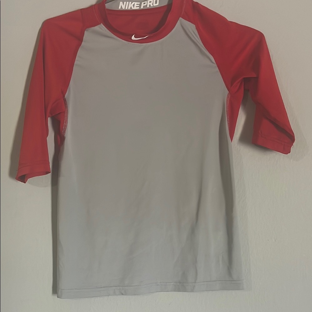 Nike pro grey with red sleeves baseball tee